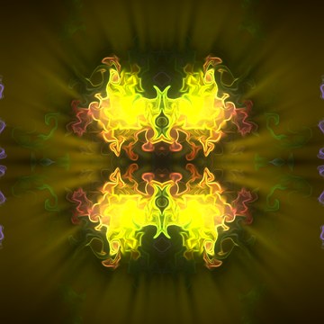 Flow scene: glowing mirrored neon filaments